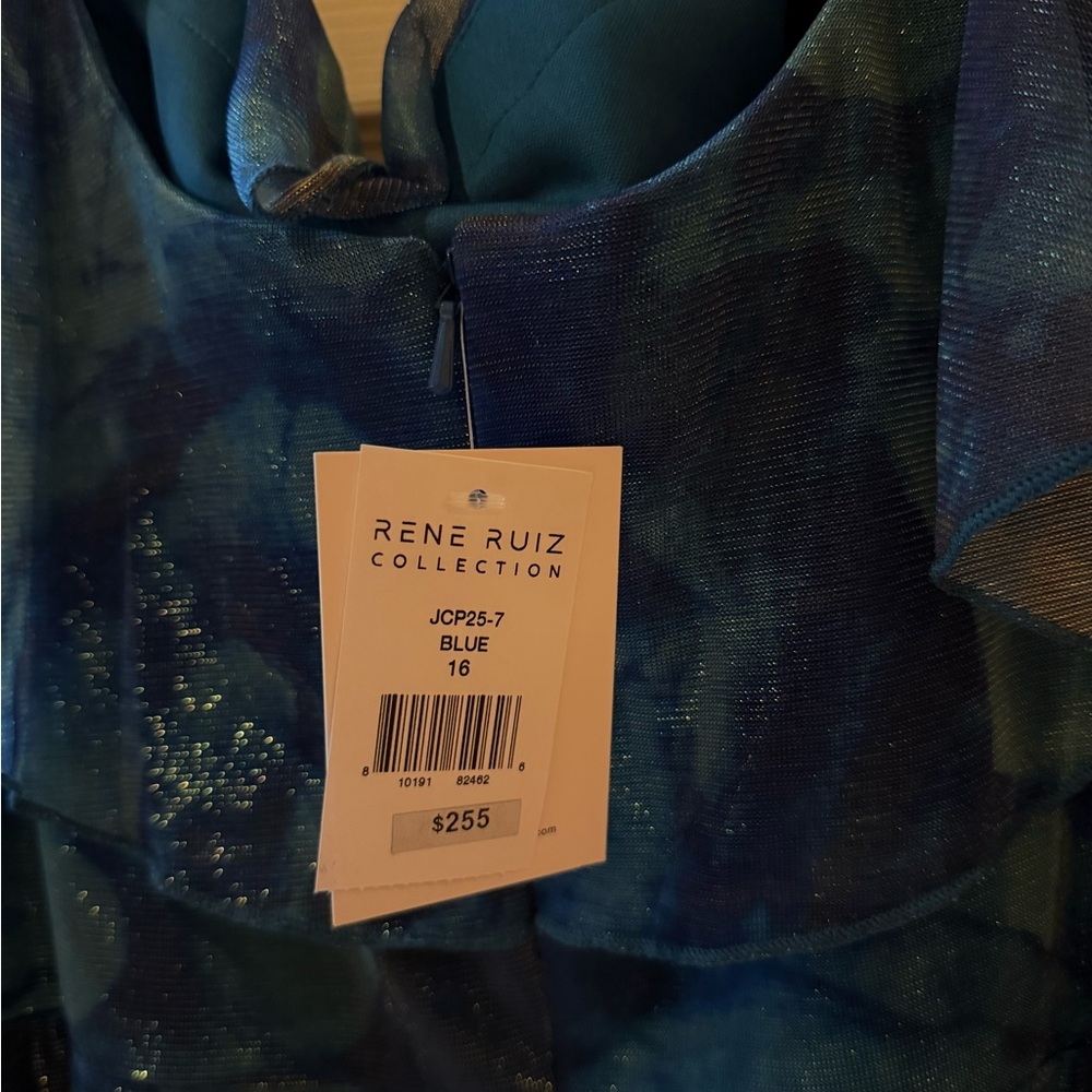 Rene Ruiz Blue and Green Shimmer Gown - Picture 3 of 3
